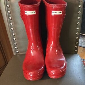 Hunter Red Winter Rain Boots Glossy Finish
